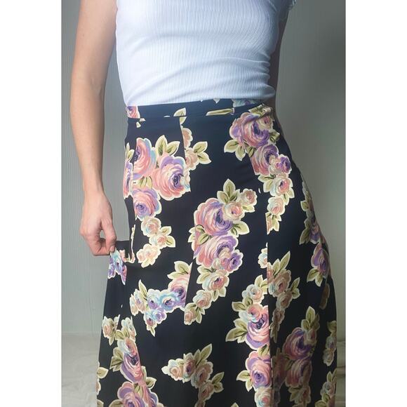 BETSEY JOHNSON Vintage 90s/Y2k Rayon Bias Cut Floral Midi Skirt US SMALL - Picture 9 of 14